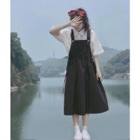 衬衫背带裙套装女夏季小个子收腰显瘦复古可爱日系连衣裙两件套装 单件衬衫 S
