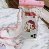 可爱卡通手机防水袋可触屏户外漂流游泳潜水斜跨绳套苹果手机通用 半透牛奶妹 送普通挂脖长绳