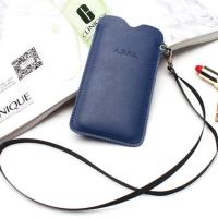 时尚女士挂脖手机包高档PU手机袋4.7寸至6寸手机 宝蓝 P01大号