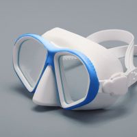 高清大框儿童潜水镜男女童游泳眼镜护鼻子防呛水学游泳浮潜装备 5-10岁儿童潜水镜-白蓝