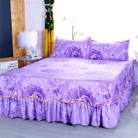 韩版防滑单件床裙床罩卡帝乐鳄鱼床罩席梦思保护罩不起球不缩水 SS-玫瑰恋人-紫 100*200cm