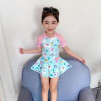 儿童泳衣女童长袖时尚连体女孩中大童韩国公主连体可爱洋气游泳衣 满印款 M(80-95cm)