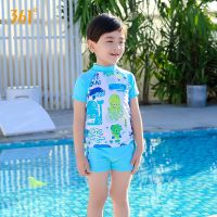 361度儿童泳衣女孩分体套装男童宝宝小孩中大童卡通游泳衣两件套 湖蓝色[不包含泳帽泳镜] 6(建议身高90-101cm)