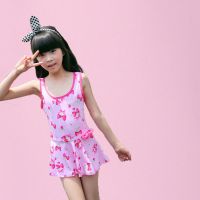 儿童泳衣女幼儿中大童分体游泳衣宝宝公主裙式泳衣可爱女童泳衣 粉色蝴蝶结 18码(62-76斤)