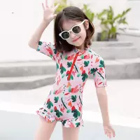 女童泳衣儿童连体比基尼游泳衣2021新款高弹速干衣小女孩可爱泳装 粉花泳衣 90 85CM-92CM