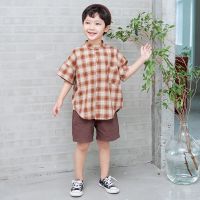 儿童夏装两件套2021新款男童装洋气短袖套装帅气小孩夏天潮品衣服 棕褐色 90