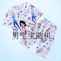 0-8岁儿童夏季薄款棉绸七分袖套装睡衣空调服男童女童 透明 男童随机 80 适合身高：65-75