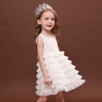 印象童年童装女童公主裙夏装2021新款洋气儿童蓬蓬纱蛋糕连衣裙子 白色 100