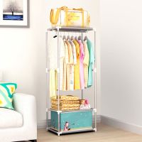 新款简易衣柜学生衣橱挂衣柜钢管加固组合布衣柜韩式时尚卧室衣柜 小号衣帽架无外罩