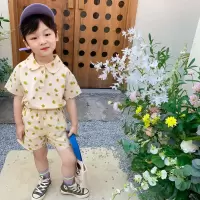 男童套装女童碎花连衣裙夏季洋气姐弟装儿童龙凤胎姐妹兄弟套装 米白色菊花套装 80