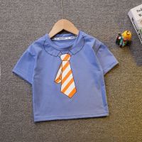 童装男童套装夏装2021新款童装短袖薄款韩版时尚休闲儿童衣服潮 浅蓝色 JLCT21-15领带 80