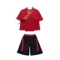 男童汉服中国风春秋款儿童唐装民族风女童复古装国庆演出服幼儿园 酒红短款 90