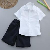 男童短袖衬衫套装校园款儿童白色衬衣小学生演出服幼儿园园服校服 男童短袖+藏青中裤(套装) 100