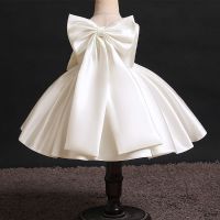 六一女童礼服裙女宝宝生日周岁表演主持大蝴蝶结连衣裙儿童蓬蓬裙 白色 80 建议身高70-80