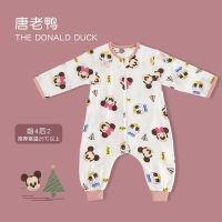 纱布睡袋婴儿春秋薄款宝宝睡袋儿童夏天分腿四季通用款夏季防踢被 不拆袖前4后2春夏款米奇 S(适合身高65-75厘米)0-