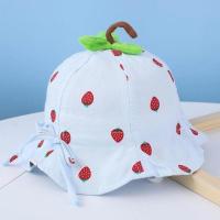 婴儿帽子春秋薄款棉质公主可爱幼儿女宝宝渔夫帽可调节春夏遮阳帽 调节大小 蓝色草莓 均码建议[2-18个月]