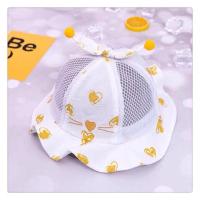 婴儿帽子夏季薄款儿童渔夫帽宝宝遮阳可调节网眼男女童防晒太阳帽 爱心猫咪网格 白色 参考3-24个月头围40-49cm