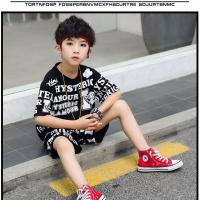 童装4胖男童夏装套装5夏天宽松11短袖8小孩9岁男孩中童街舞衣服潮 黑色 110