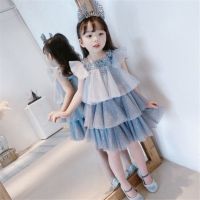 韩国童装2021女童星星款超洋气六一表演网纱公主裙连衣裙生日礼服 灰色走秀礼服裙 吊牌90适合85cm