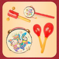 宝宝拨浪鼓婴儿玩具3-6-12个月0-1岁新生儿男益智早教沙锤手摇铃2 吉祥如意5件套