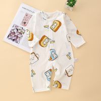 婴儿连体衣服夏季薄款女新生儿长袖空调服男宝宝睡衣爬服哈衣夏装 长袖纯棉小面包闭档 59 [建议身高48-58cm]