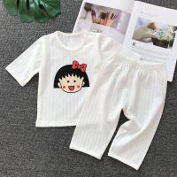 儿童家居服套装男孩全棉宝宝睡衣薄款夏季男童女童七分袖空调服 小女孩 130