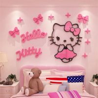 哈喽hellokitty猫女孩可爱卧室床头背景墙装饰画亚克力立体3d墙贴 黑色+粉红色 小号