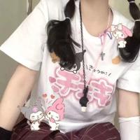 2021夏季新款韩版潮ins宽松库洛米可爱印花学生上衣白色短袖T恤女 白色短款T恤 M