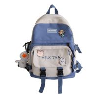 马克华菲古着感少女书包女休闲百搭学生双肩包帆布背包女潮牌女in 蓝色