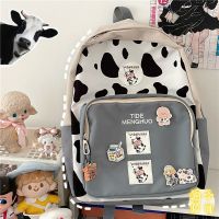 ins日系原宿可爱奶牛双肩包女韩版软妹少女ulzzang书包学生背包萌 奶牛背包雾霾蓝(无挂件无徽章) 收藏店铺 送礼物