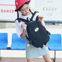 书包女学生韩版 校园原宿uzzlang撞色帆布背包日系可爱软妹双肩包 黑色