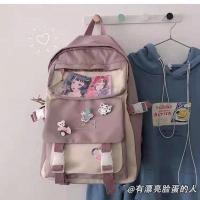韩版ins风原宿日系高中初中生背包大学生ulzzang书包女双肩包 粉紫色[收藏送卡片] 单包升级款[防水+防盗]