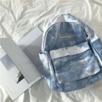 古着感书包女学生韩版 初中森系帆布双肩包ins日系高中大学生背包 [普通面料]蓝色