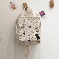 双肩包潮女ins百搭初高中生日系原宿涂鸦印花书包女学生双肩背包 白色 腮红小熊挂件(无包)
