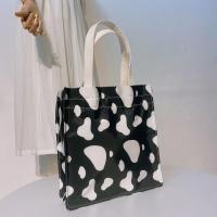 ins学院风印花学生单肩包女 日系原宿Chic软妹少女帆布包包购物袋 奶牛黑色小号