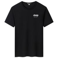 JEEP吉普棉短袖t恤男圆领宽松大码男士2021夏季户外休闲上衣 黑色 S[80-100斤]