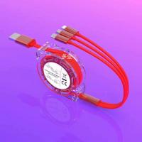 安卓充电线三合一伸缩线快充线华为vivo小米手机数据线多功能通用 [中国红]全铜芯3A快充1米极速版