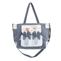 包包女2020新款女学生斜挎可爱单肩包大学生上课书包初中生补习袋 蓝色 单包[买就送时尚胸针一枚]