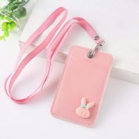 学生零钱卡包证件套一体带挂绳公交卡套卡通饭卡交通卡保护套软 挂脖-粉小兔(不带零钱包)