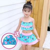 女童泳衣儿童泳衣女分体游泳衣宝宝裙套装小中大童公主平角比基尼 1150蓝色 S码(建议身高80-90cm)