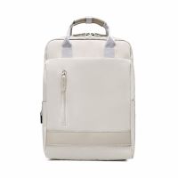 双肩电脑包女适用苹果小米笔记本男13.3华为戴尔14寸联想15.6背包 米白灰背包简约版[无气垫充电] 均码