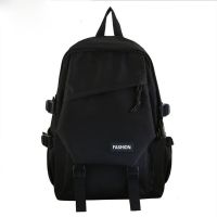 CAPERKUU书包男ins潮大学生古着感背包校园双肩包女百搭旅行包女 黑色[牛津布加厚面料]单包无挂件