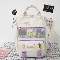 五件套书包女学生韩版书包女ins双肩包中学生书包大容量妈咪包 LM单个书包不带挂件不带徽章米白色