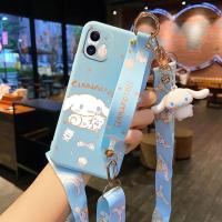 iPhone12手机壳苹果11/12promax硅胶保护套6/7/8p挂绳xsm腕带支架 单壳-水蓝色-玉桂狗+公仔 苹