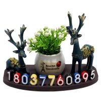 汽车临时停车号码牌移车牌卡大号挪车电话停靠牌车载摆件装饰用品 【新停车牌+炫彩数字0-9四组】 【（无对鹿盆栽）停车牌】