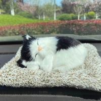 车用活性炭仿真竹炭狗车内摆件除异味配件装饰品个性创意车载用品 小黑白猫+毛绒垫子