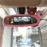 后视镜套可爱汽车内饰饰品车内倒车镜子套装饰卡通熊兔鸡女性车饰 [粉 红 色] [纯色]简约款