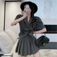 【优质】时尚套装收腰显瘦洋气百褶裙设计感宽松百搭气质西装外套 百褶裙 S码【建议80-90斤】