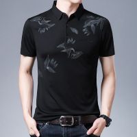 富贵鸟夏季新款男士短袖商务休闲POLO衫中青年丝光棉翻领半袖T恤 T恤-1黑色 M 165建议95-115斤