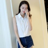 夏季新款韩版无袖衬衫女百搭职业装内搭白衬衣套头衫加大码打底衫 扣子衬衫白色 S